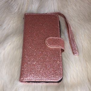 iPhone 6 Plus Rose Gold Glittery Wallet case